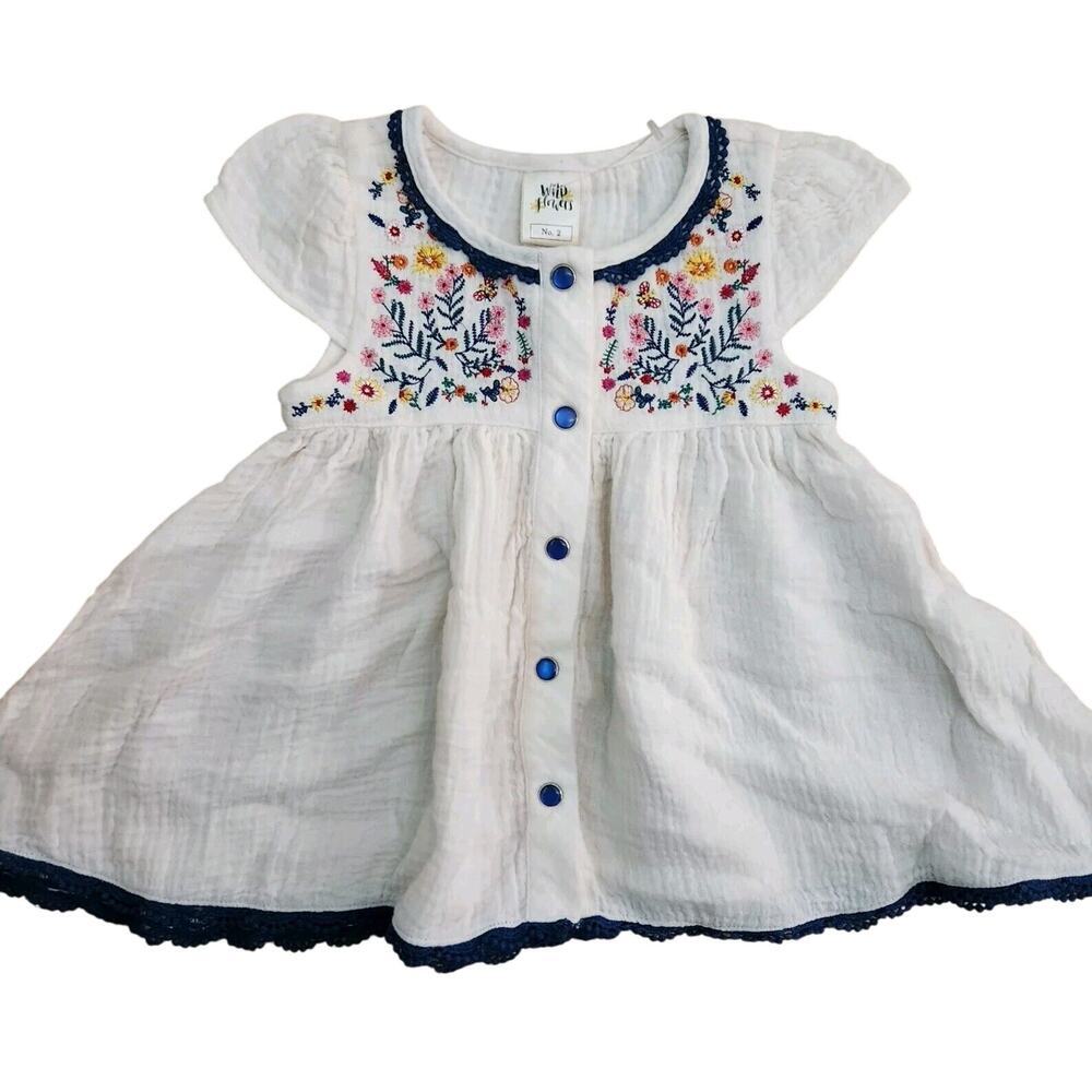 WILDFLOWERS FLORAL EMBROIDERED MUSLIN 100% COTTON BLOUSE 2T